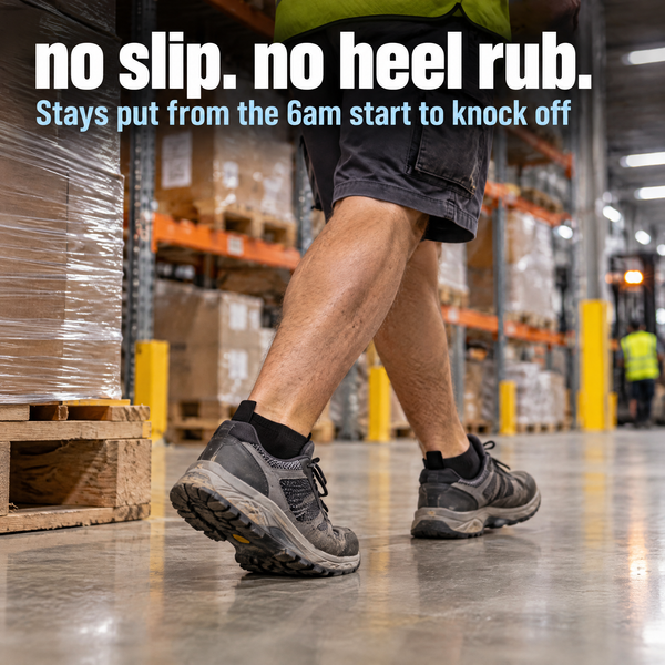 Warehouse worker wearing IronCloud Short Cut socks