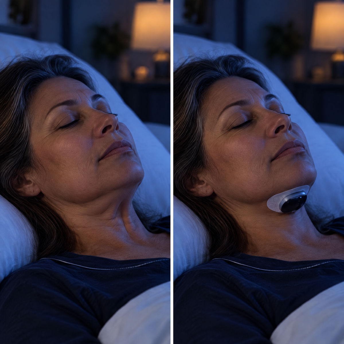 Relaxed throat muscles narrowing the airway in menopause compared with muscles supported by Breathease
