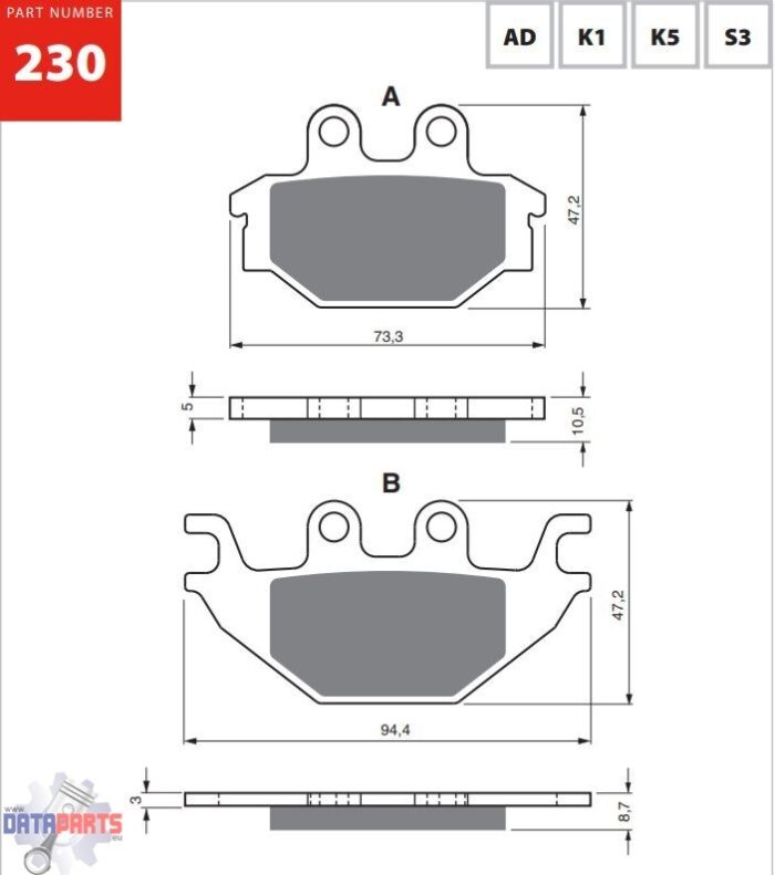 ALG GF230 AD.2 Bremsbelag Satz Goldfren semi metal Adly AEON